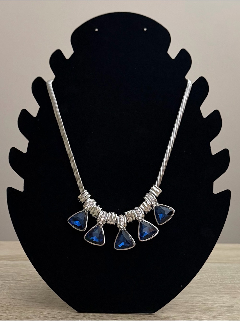 Silver & Sapphire Blue Statement Necklace NWT